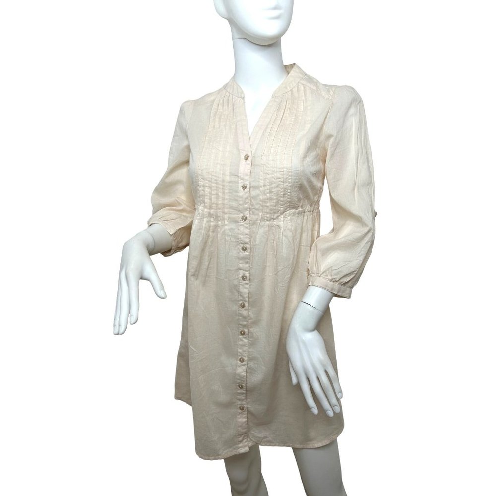 H&M Women’s Mini Dress 2 Peach Button Down 3/4 Sleeve Roll Tab Band Collar VNeck
